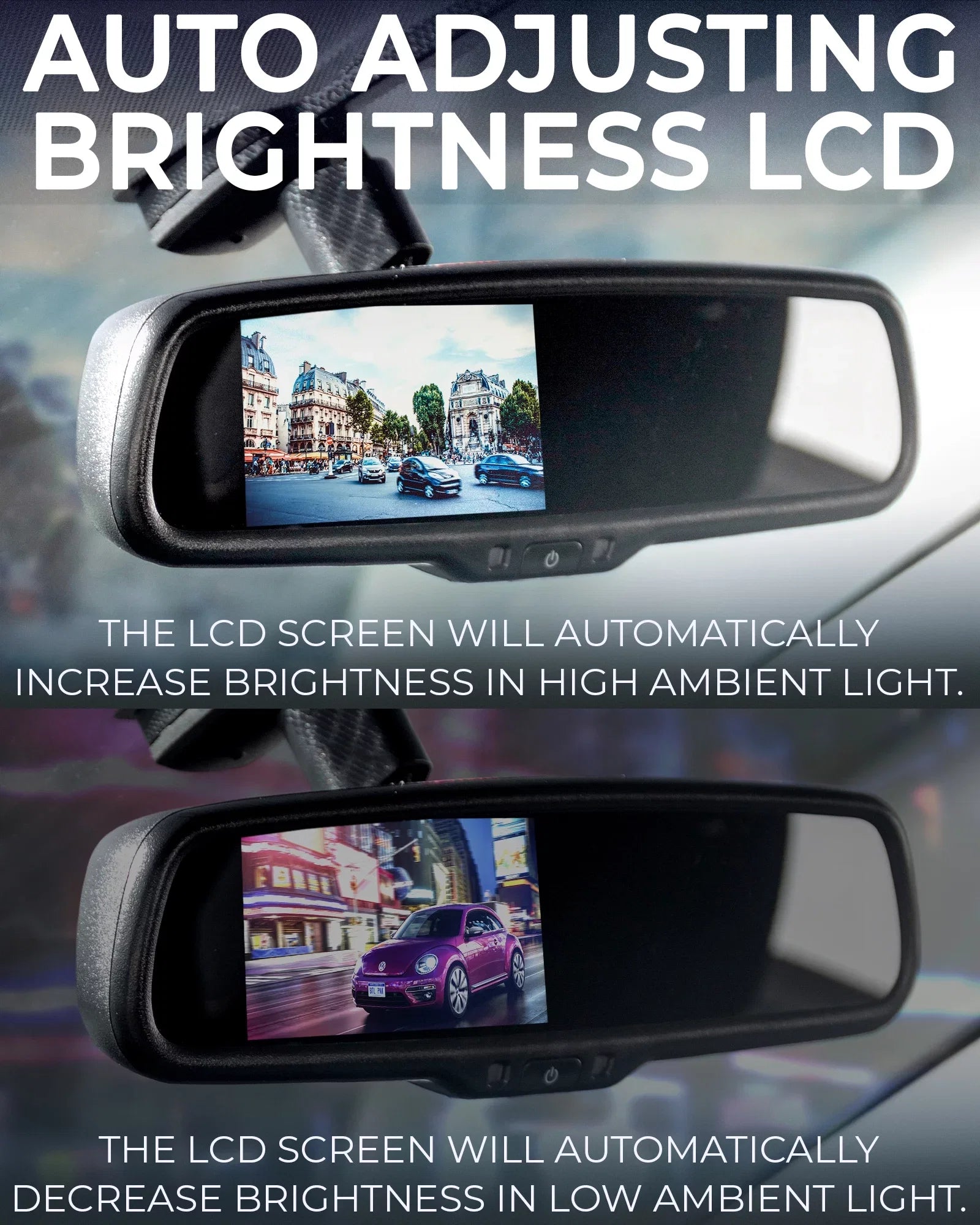 Master Tailgaters Universal Frameless Rear View Mirror with 7" LCD Display, 4 Video Inputs & Enhanced Visibility