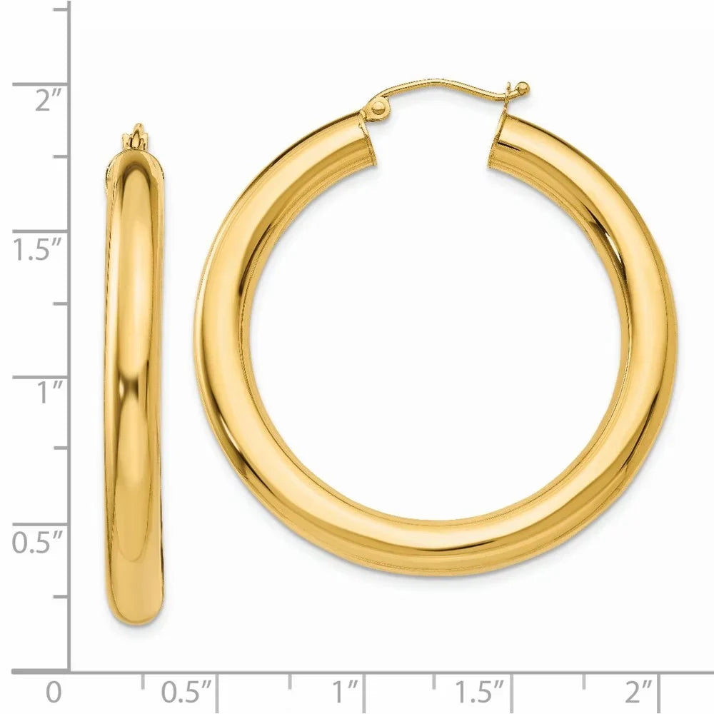 Real 14kt Yellow Gold Polished 5mm Tube Hoop Earrings; for Adults and Teens; for Women and Men