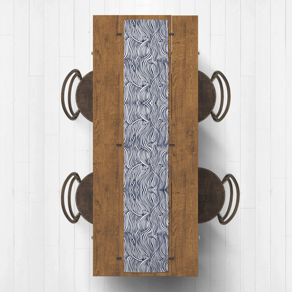 Creative Products Navy Abstract Waves 16x72 Poly Twill Table Runner