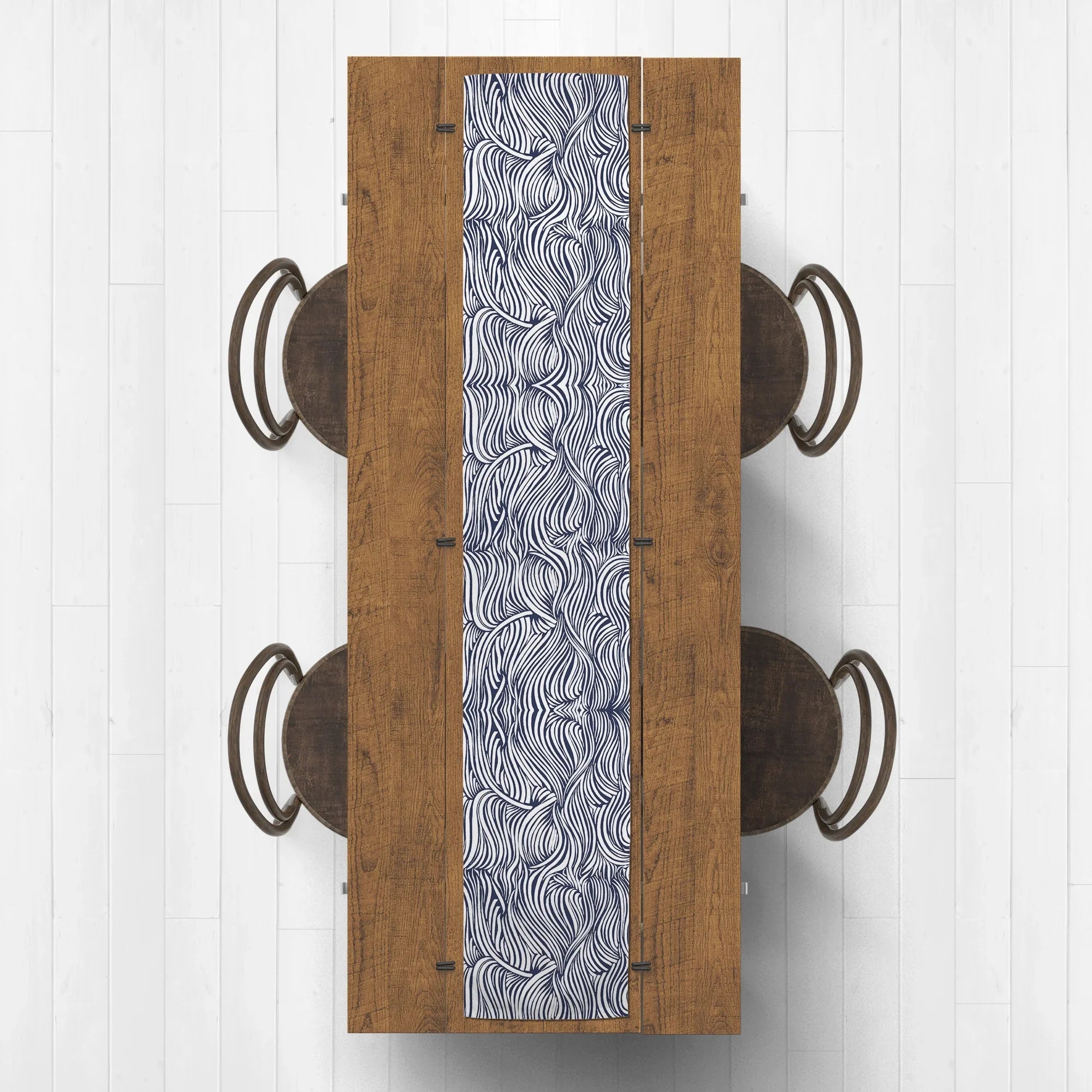 Creative Products Navy Abstract Waves 16x72 Poly Twill Table Runner