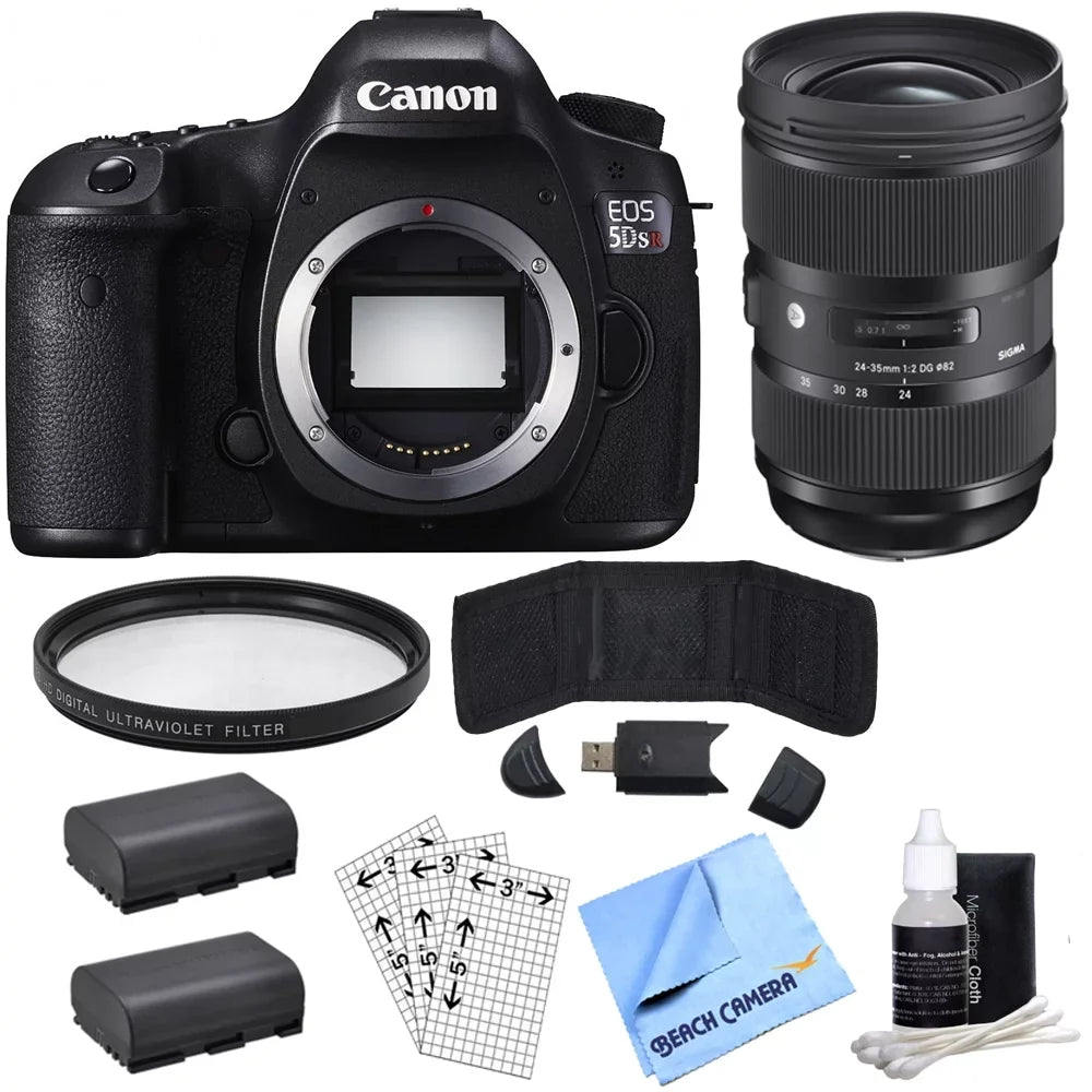 Canon EOS 5DS R 50.6MP Digital SLR Camera (Body Only) with Lens Power Bundle, Includes, Sigma 24-35mm Standard-Zoom Lens, Multicoated UV Protective Filter & 2x LP-E6 Batteries