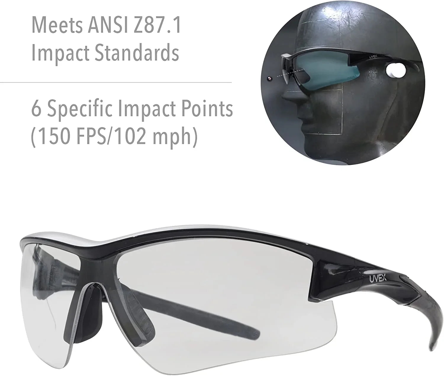 Howard Leight by Honeywell Uvex Acadia Shooting Glasses with Uvextreme Plus Anti-Fog Lens Coating, Clear Lens (R-02214)