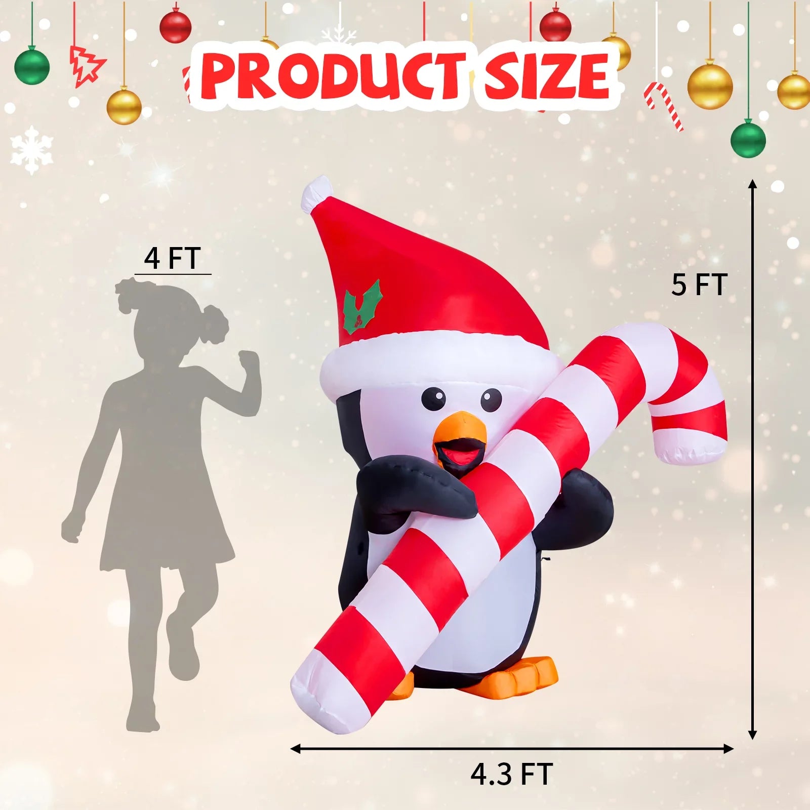 GOOSH 5ft Christmas Inflatables Outdoor Decorations, Blow Up Penguin with Candy Cane Inflatable Built-in LEDs for Christmas Indoor Outdoor Yard Lawn Garden Decorations