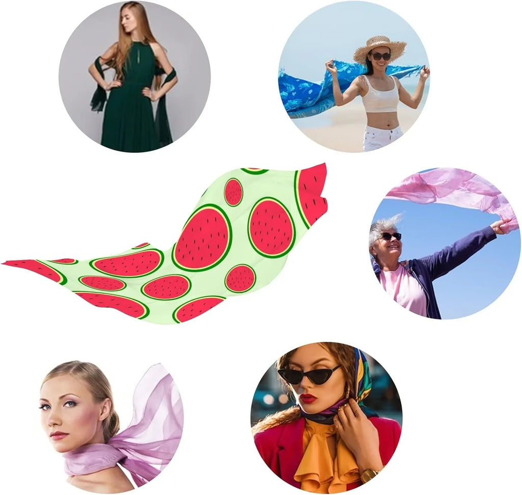 Hyjoy Watermelon With Seeds Long Silk Neck Scarf Lightweight Shawl Wrap Scarves for Women Girls
