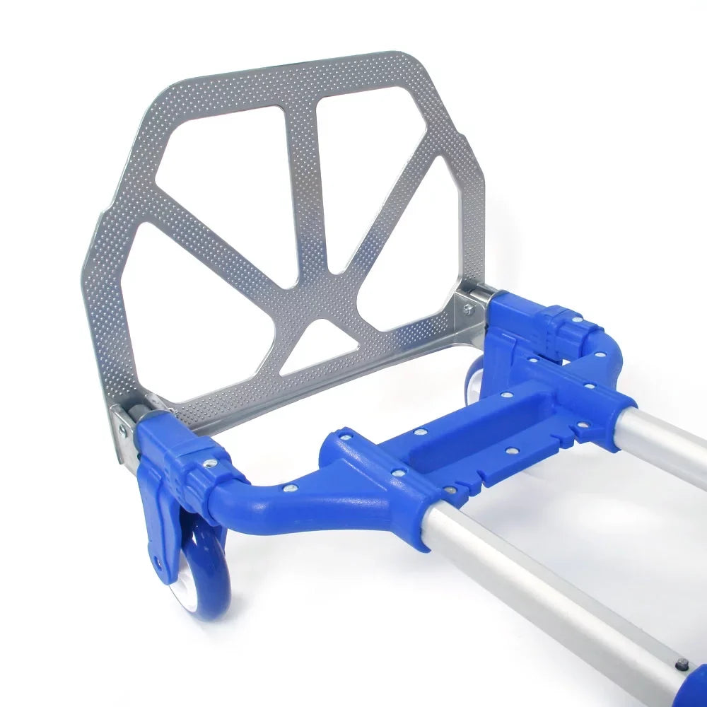 QEEK Folding Hand Truck and Dolly, Aluminum Hand Truck, 165 lb Capacity Heavy-Duty Luggage Trolley Cart with Telescoping Handle and Rubber Wheels, Portable Folding Hand Cart, Blue