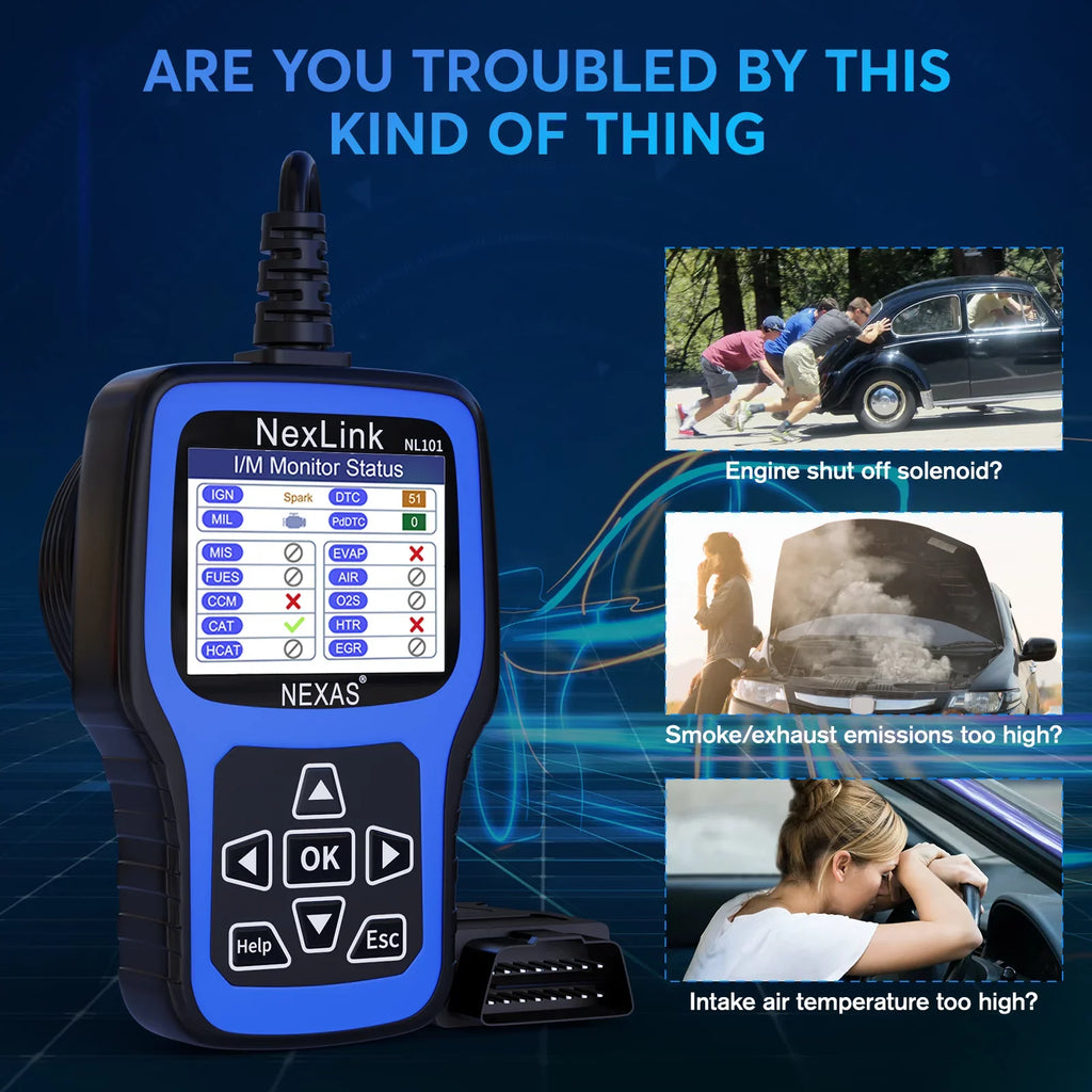 NEXAS NL101 OBD2 Scanner Check Engine Light Car Battery Tester Car Scanner Auto Code Reader Full OBDII Functions Check Engine Read Clear Codes Automotive Scanner OBDII Diagnostic Tool