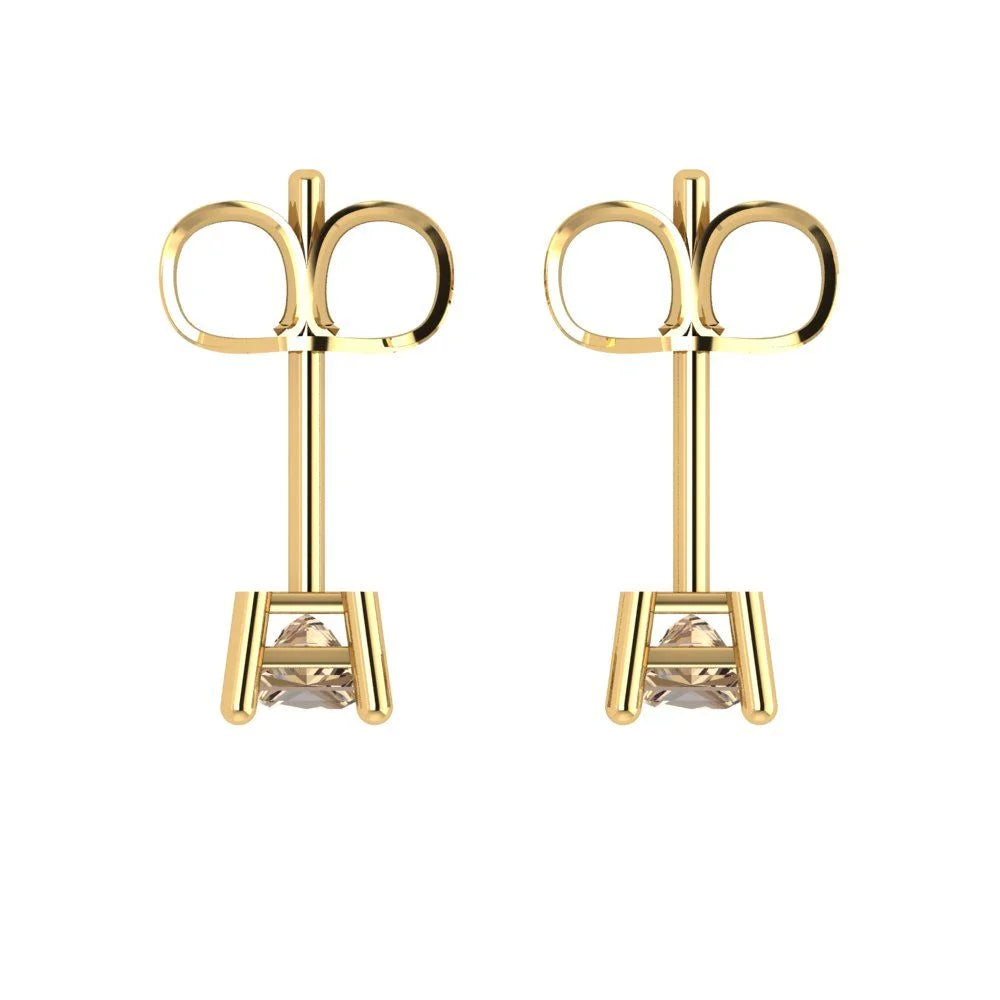Clara Pucci 0.5 ct Brilliant Princess Cut Solitaire Studs VVS1 Genuine Conflict free Yellow Lab Created Yellow Moissanite Real Stamped Solid 18K Yellow Gold Earrings Push back