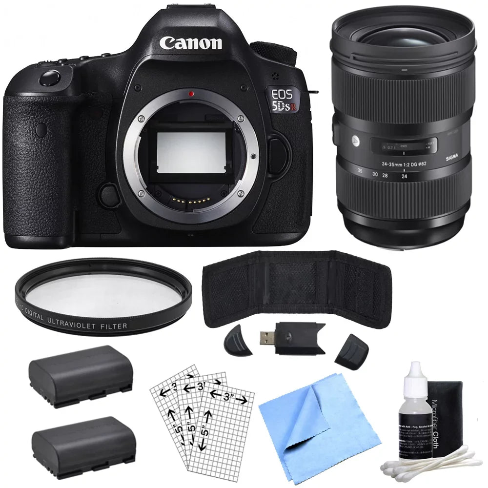Canon EOS 5DS R 50.6MP Digital SLR Camera (Body Only) with Lens Power Bundle, Includes, Sigma 24-35mm Standard-Zoom Lens, Multicoated UV Protective Filter & 2x LP-E6 Batteries