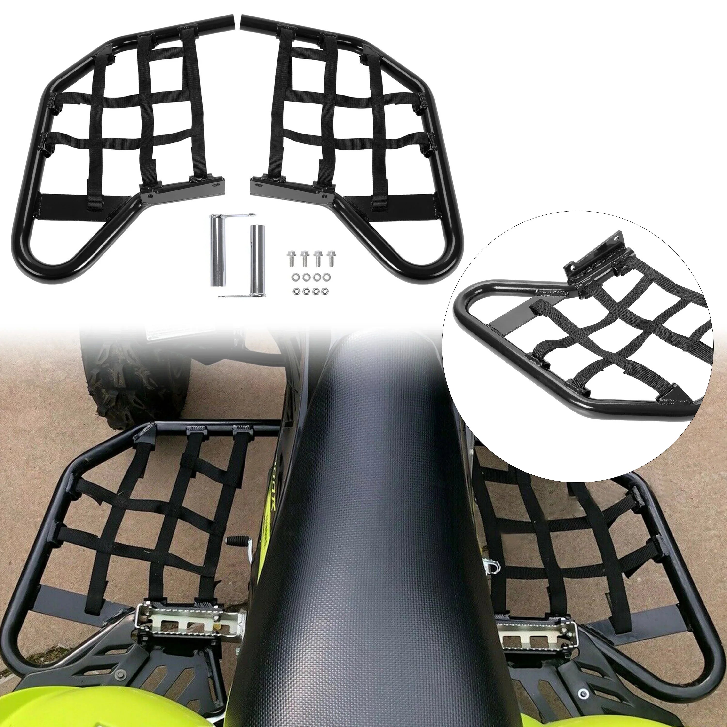 Kojem Aluminium Foot Peg Step Nerf Bars for Yamaha Raptor 700 Black Side Step with Black Webbing nets 2006-2020