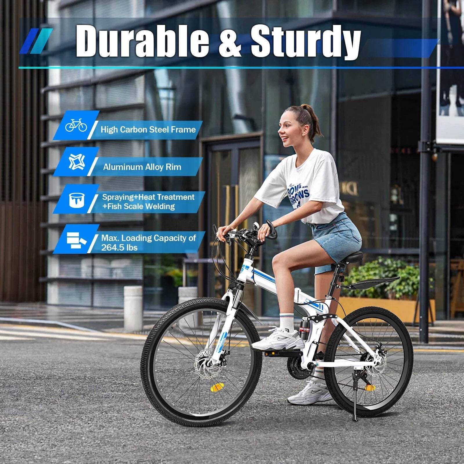 SHZICMY 26" Folding Mountain Bike 21 Speed Men Bikes MTB Bicycle School Dual Disc Brake