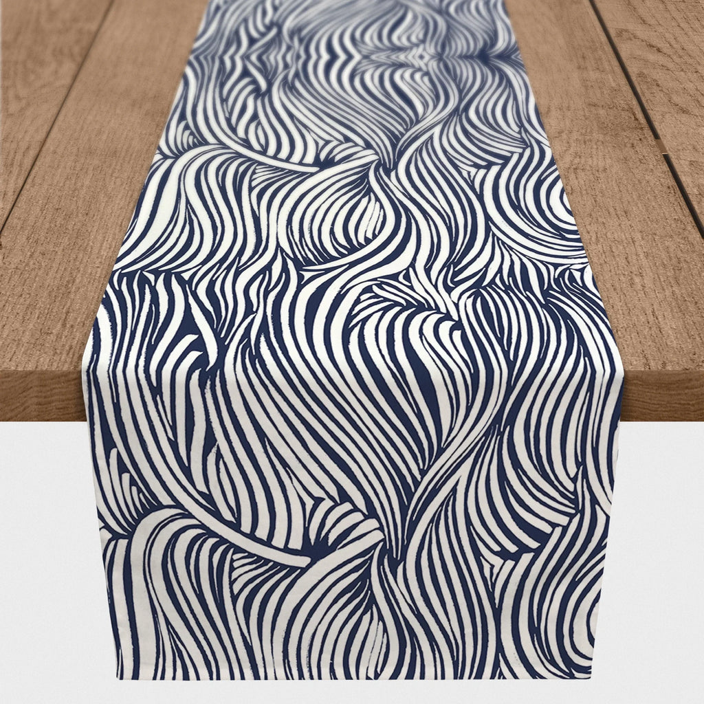 Creative Products Navy Abstract Waves 16x72 Poly Twill Table Runner