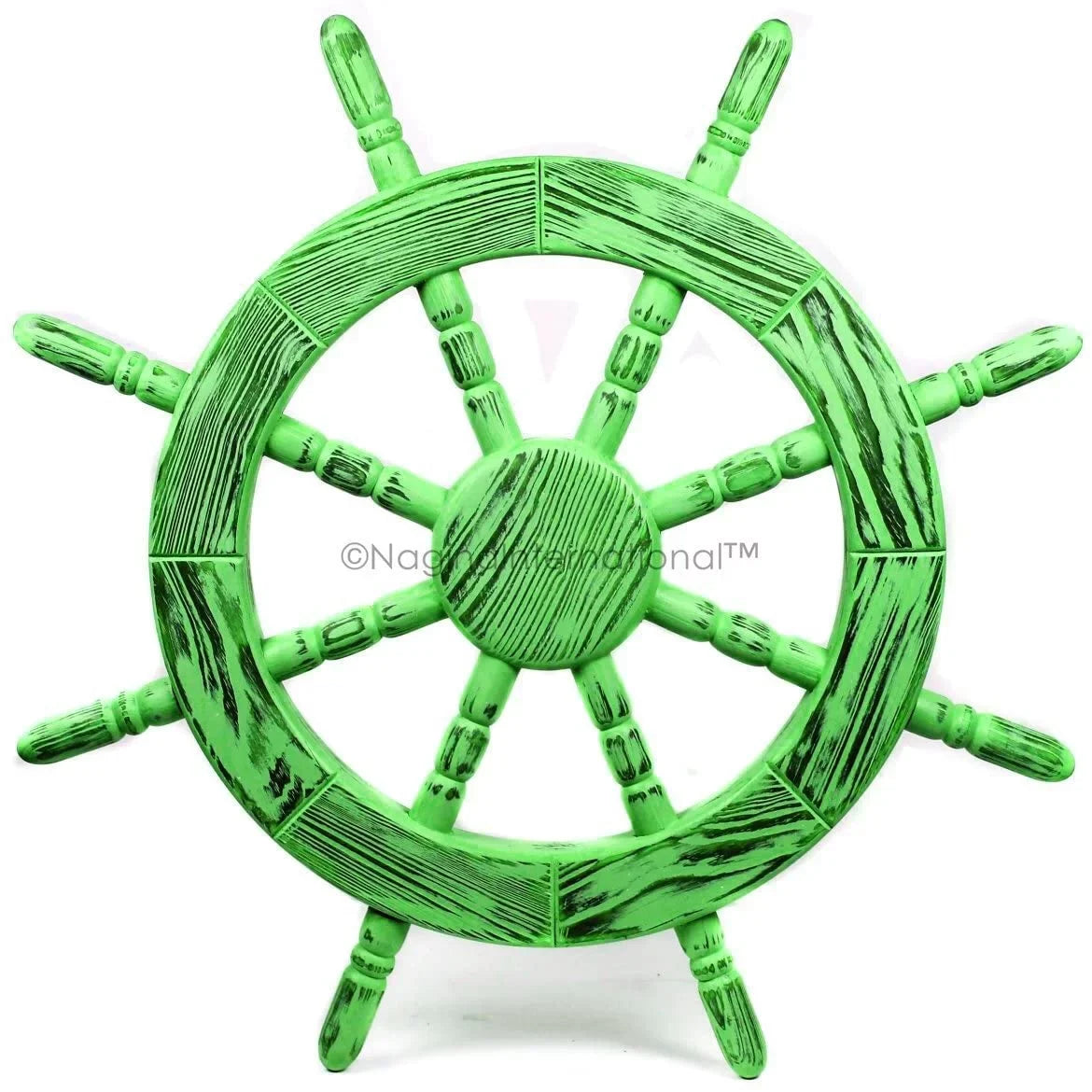 Nagina International Rustic Antique Beautiful Wall Decor Handcrafted Pine Nautical Ship Wheel | Maritime Exclusive Wall Decor (36 Inches, Junky Green)