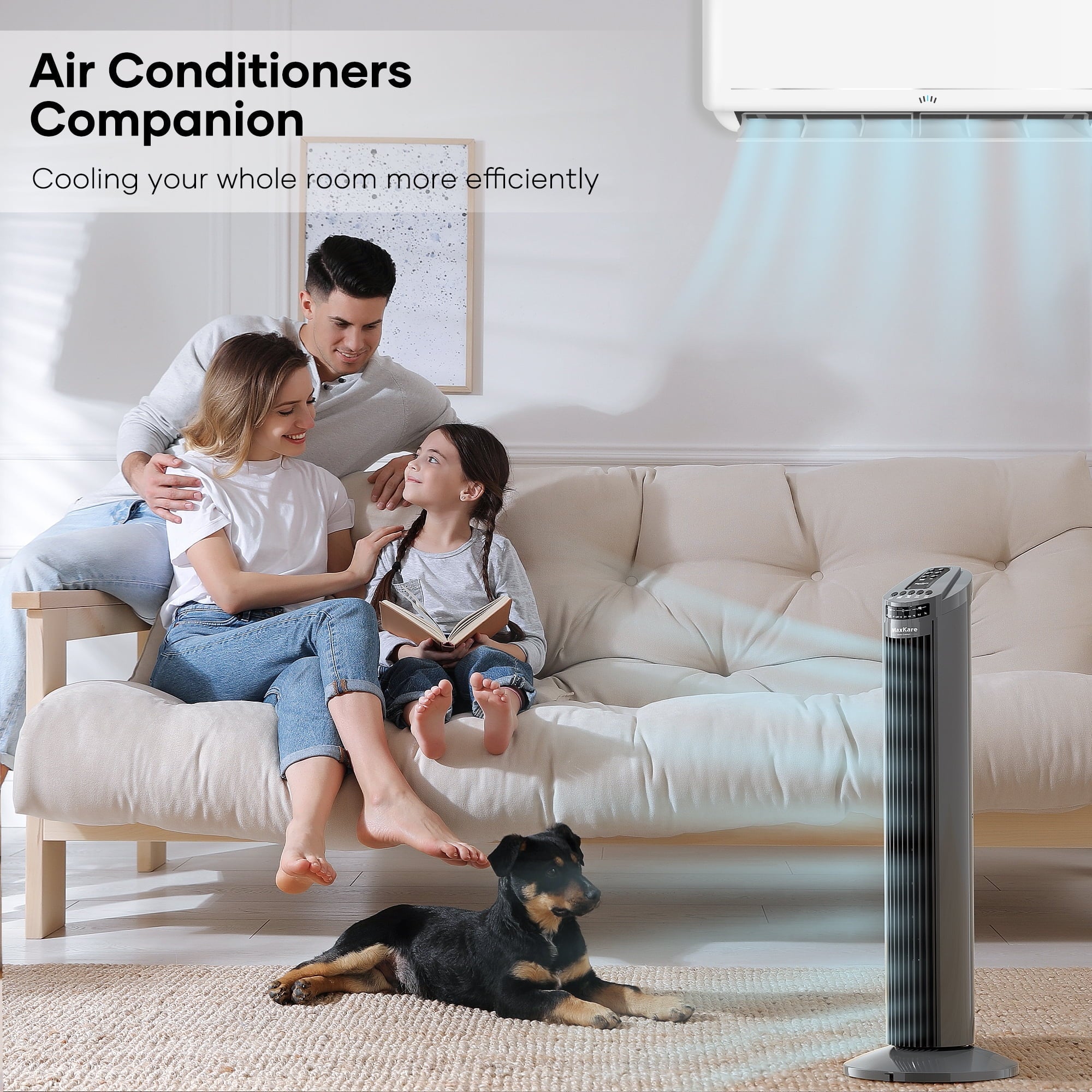 MaxKare 30" Tower Fan 120° Oscillating Fan 60dB Quiet Cooling Fan with Remote Control 3 Speeds 3 Wind Modes Timer for Bedroom, Dark Gray