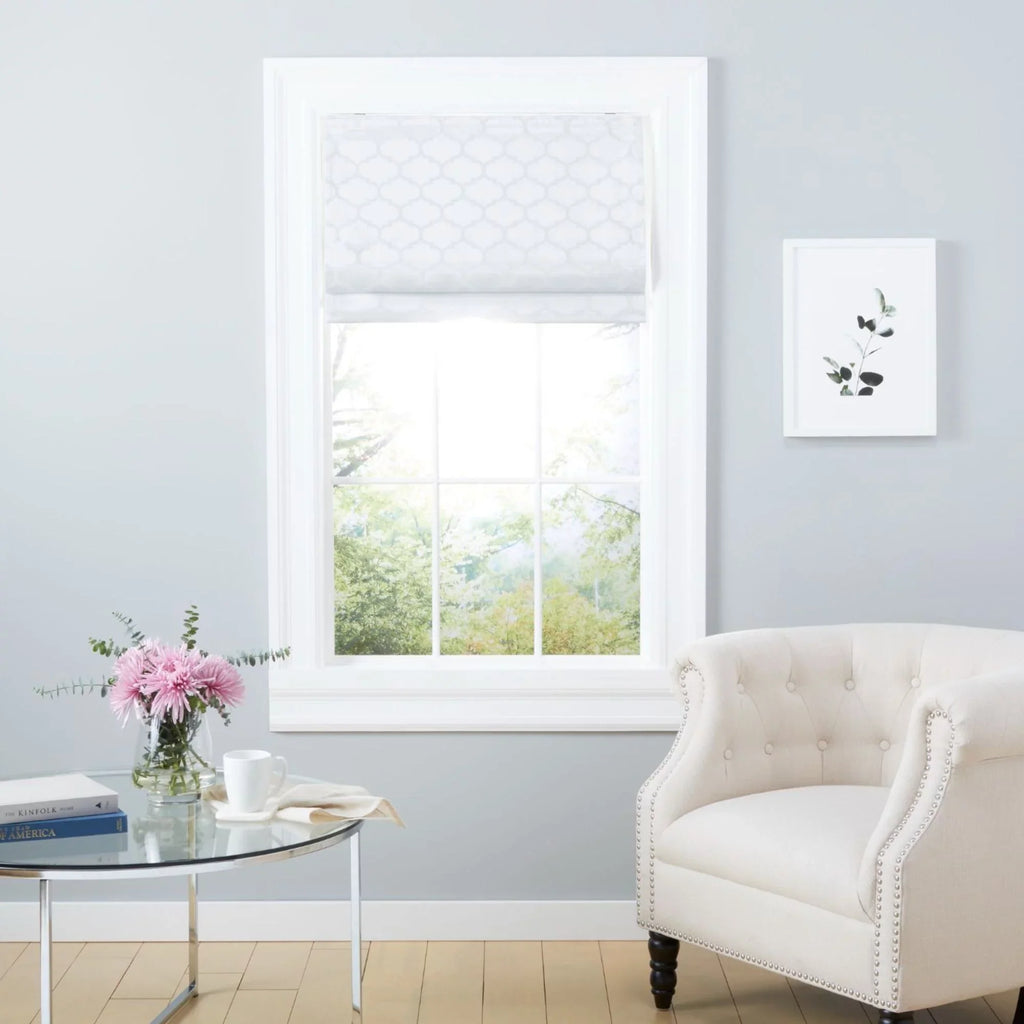 Exclusive Home Montague Trellis Total Blackout Roman Shade, 31"x64", White