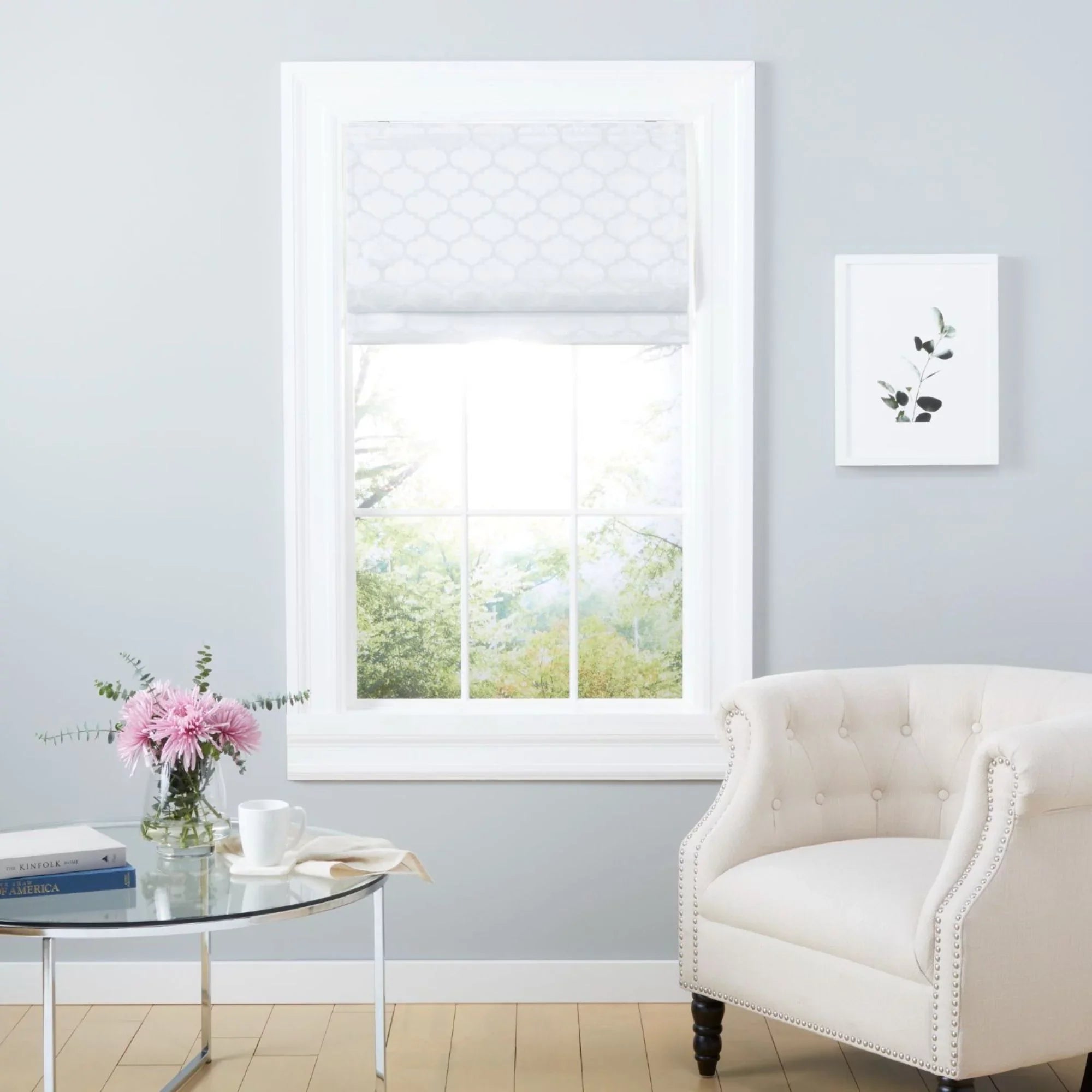 Exclusive Home Montague Trellis Total Blackout Roman Shade, 31"x64", White