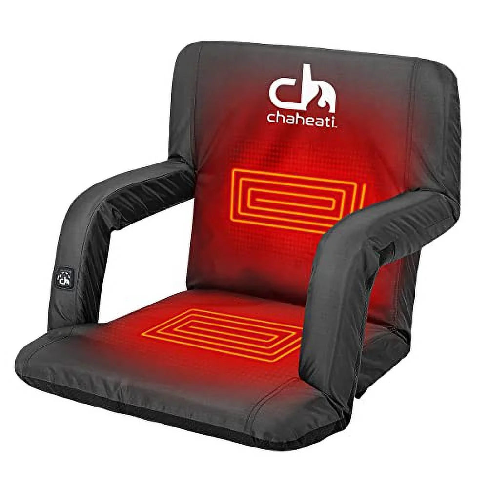 Chaheati 7 V Heated Folding Bleacher Seat in Black – Battery Heated Chair For Camping, Sports, And Outdoor Activities