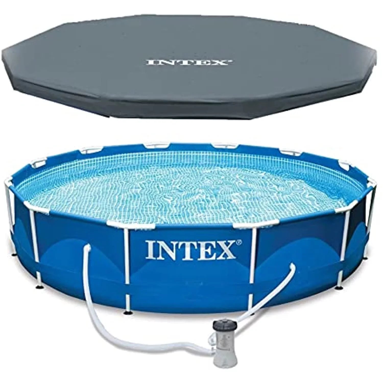 Intex 12 Ft x 30 Inches Metal Frame Set Above Ground Swimming Pool with Filter & Cover