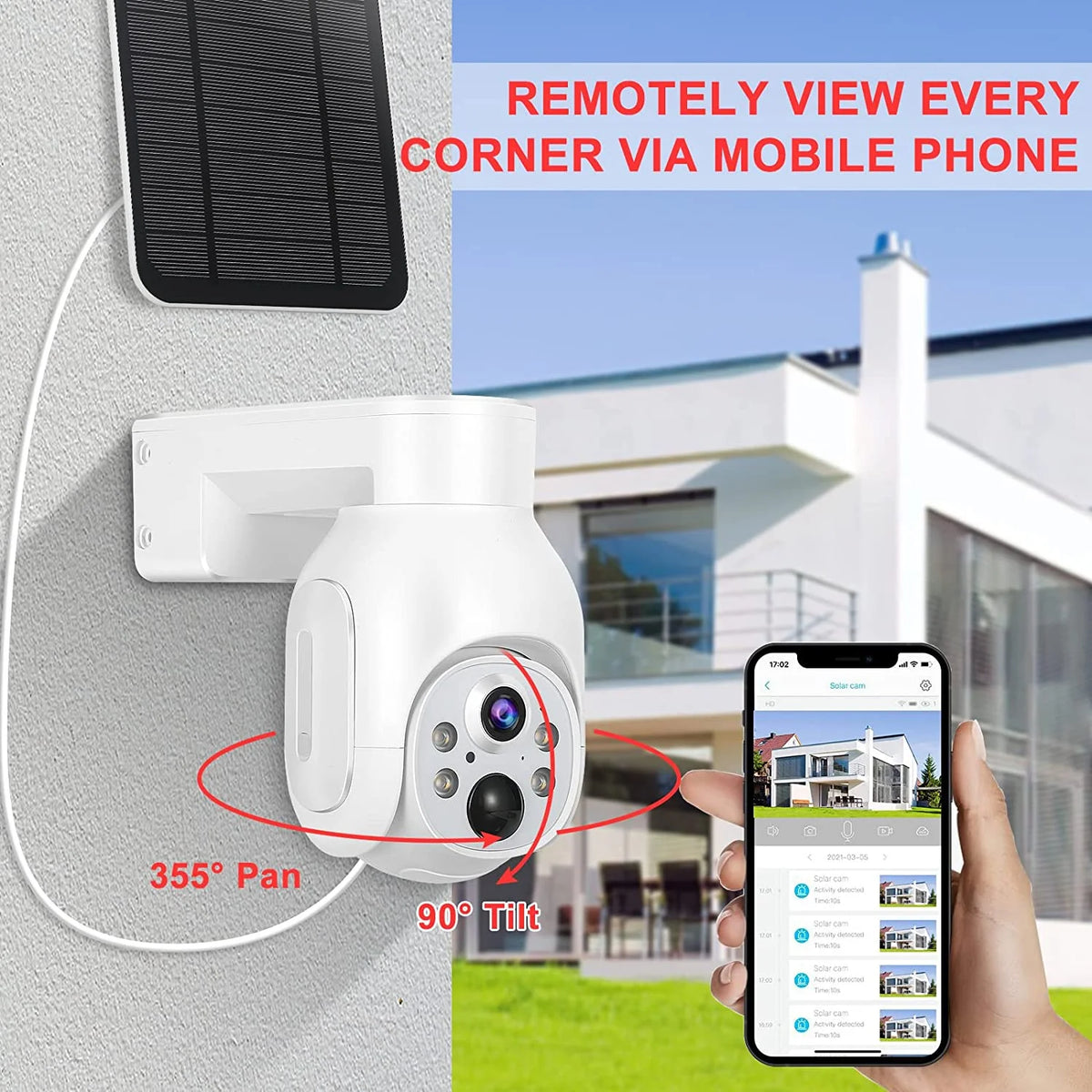 100% Wire-Free Wireless Rechargeable Battery Solar Powered Outdoor 1080P Home PTZ 2.4G WiFi Security Camera PIR Motion Recording Two-Way Audio IP65 Weatherproof Color Night Vision AT-S700
