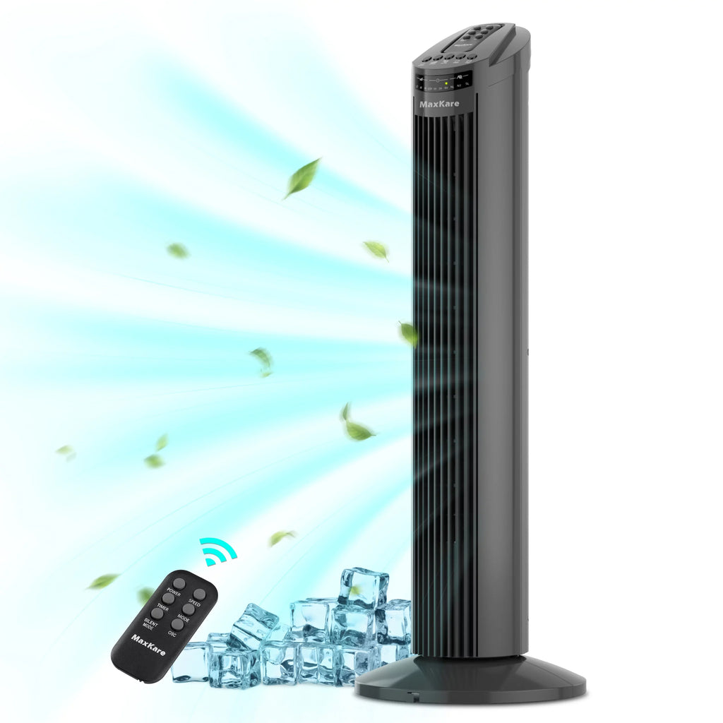 MaxKare 30" Tower Fan 120° Oscillating Fan 60dB Quiet Cooling Fan with Remote Control 3 Speeds 3 Wind Modes Timer for Bedroom, Dark Gray