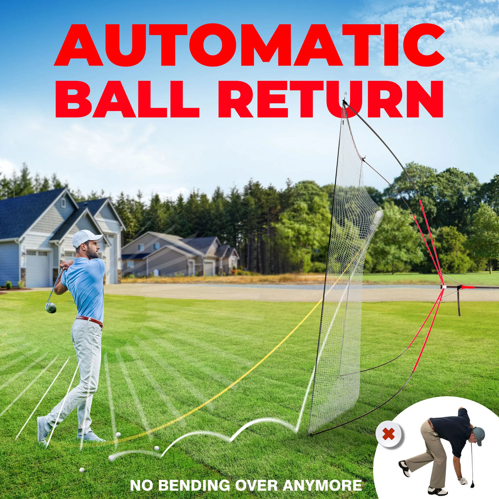 Golf Practice Net Hitting Net 10ft - Home Driving Range, Swing Training Aids, Big Size Auto Ball Return, Portable, Black