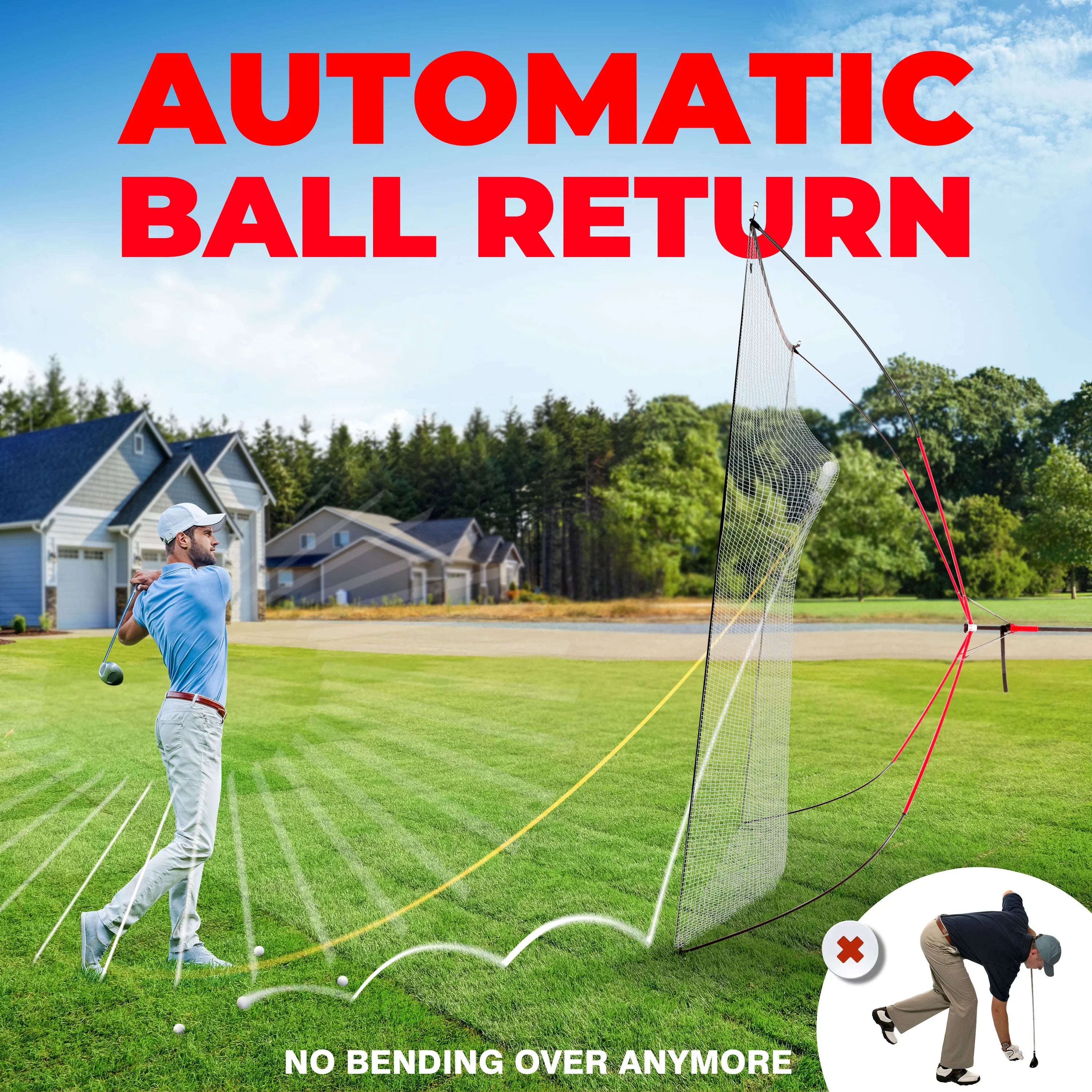 Golf Practice Net Hitting Net 10ft - Home Driving Range, Swing Training Aids, Big Size Auto Ball Return, Portable, Black