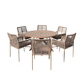 Moderne ronde tuintafel met zes stoelen van wicker