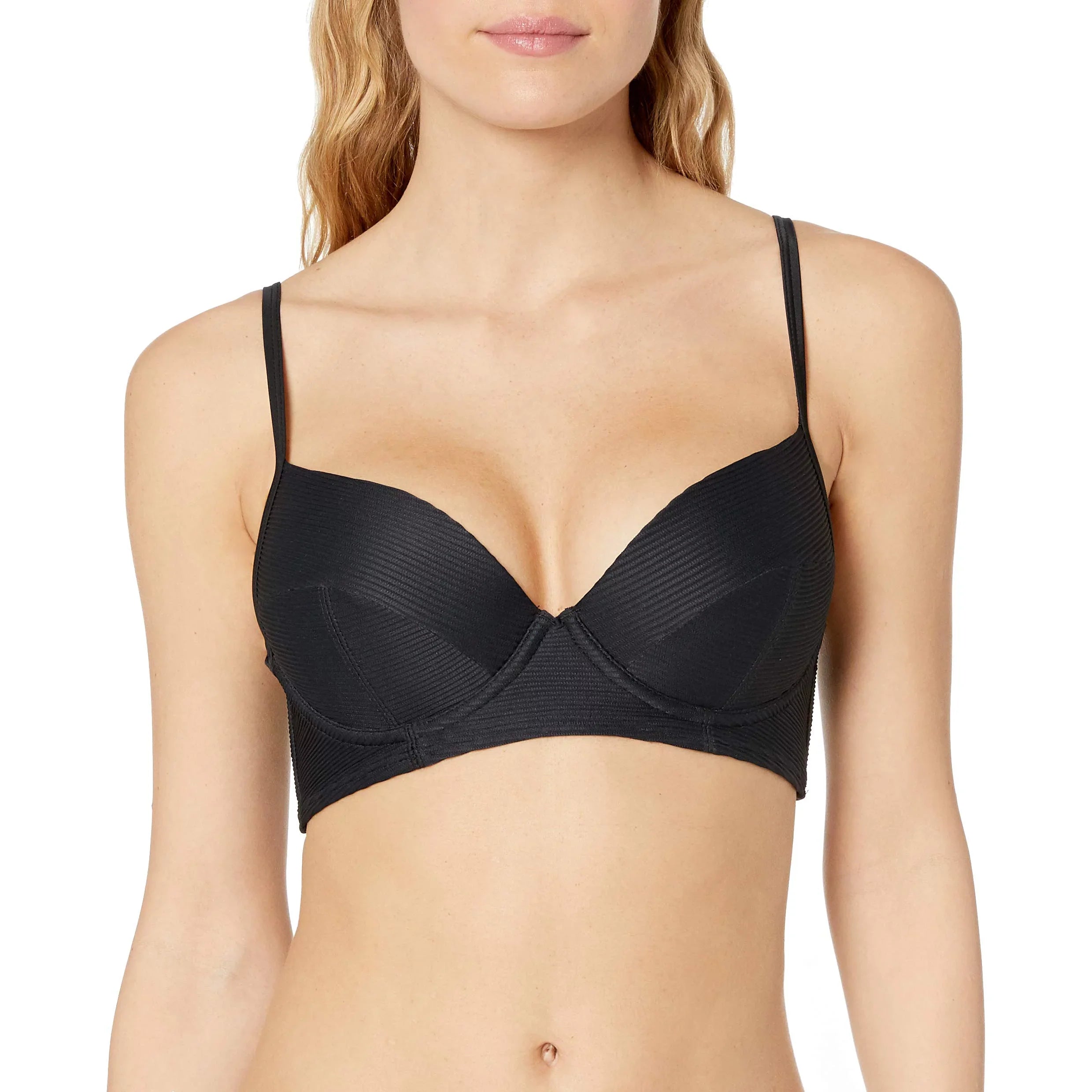 MSRP $64 Rachel Roy Laced Back Buster Swim Top Black Size Small