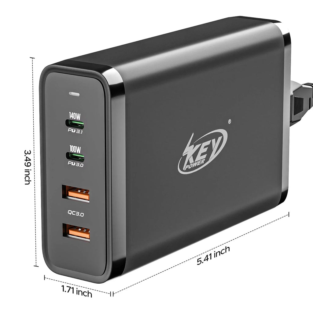 Key Power 245W USB C Charger Station, 140W PD 3.1 GaN Type C Power Adapter with 4Port Fast Charge for Air/ Pro 16", XPS, iPad, iPhone, Galaxy, Steam Deck
