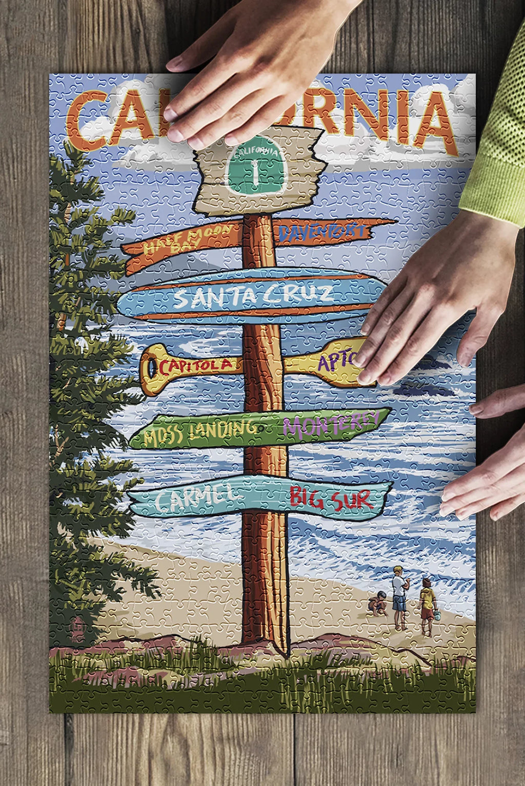 Santa Cruz, California, Destinations Sign (19x27 inches, Premium 500 Piece Jigsaw Puzzle for Adults and Family, Made in USA)
