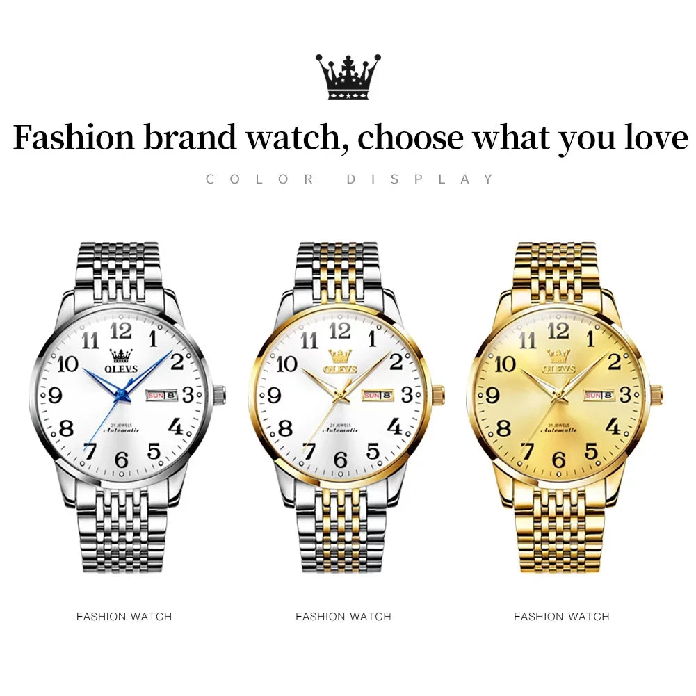 OLEVS Gold Watch for Men Self Winding Large Face Arabic Numerals Dial Easy Reader Waterproof Reloj Para Hombre, Gifts for Men, Male Adult Wristwatch