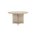 Ronde houten eettafel met gestreepte poot.