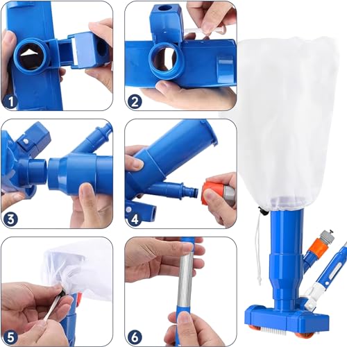Upgraded Handheld Portable Pool Vacuum Cleaner with Pool Skimmer Net, Swimming Pool Cleaner Kit, 4 Section Poles of 60" Pool Vacuum Jet Cleaner for Above Ground Pool Pond Spa Fountains Hot Tub