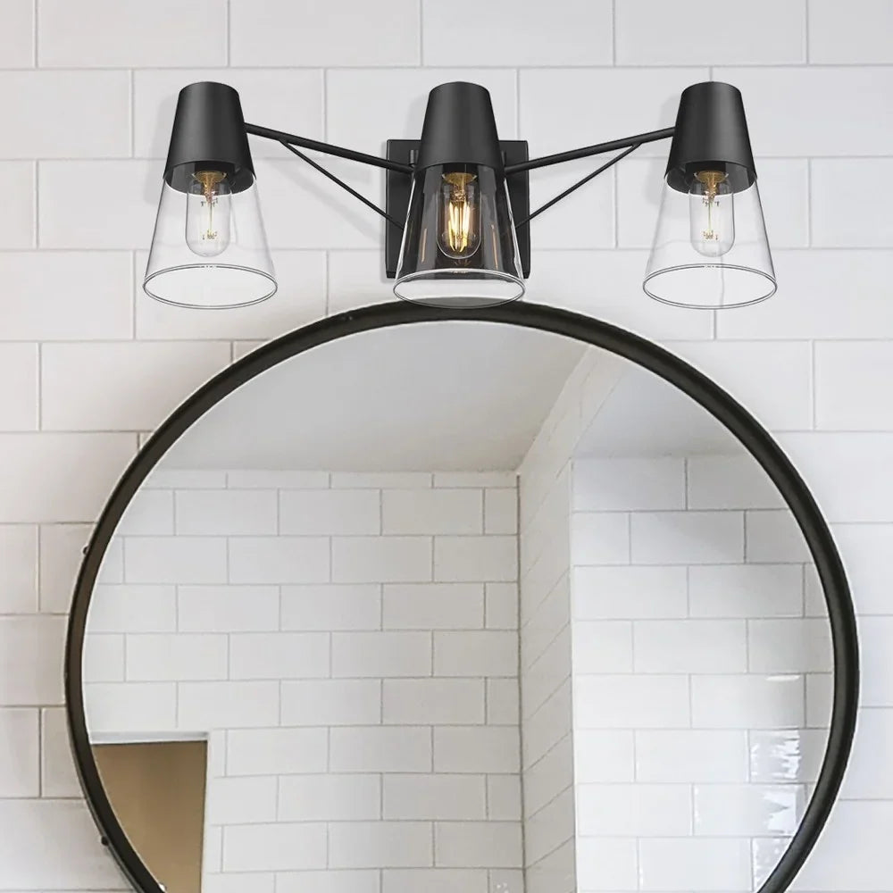 Golden Lighting Ryker 3-Light Metal/Glass Bath Vanity in Matte Black/Clear