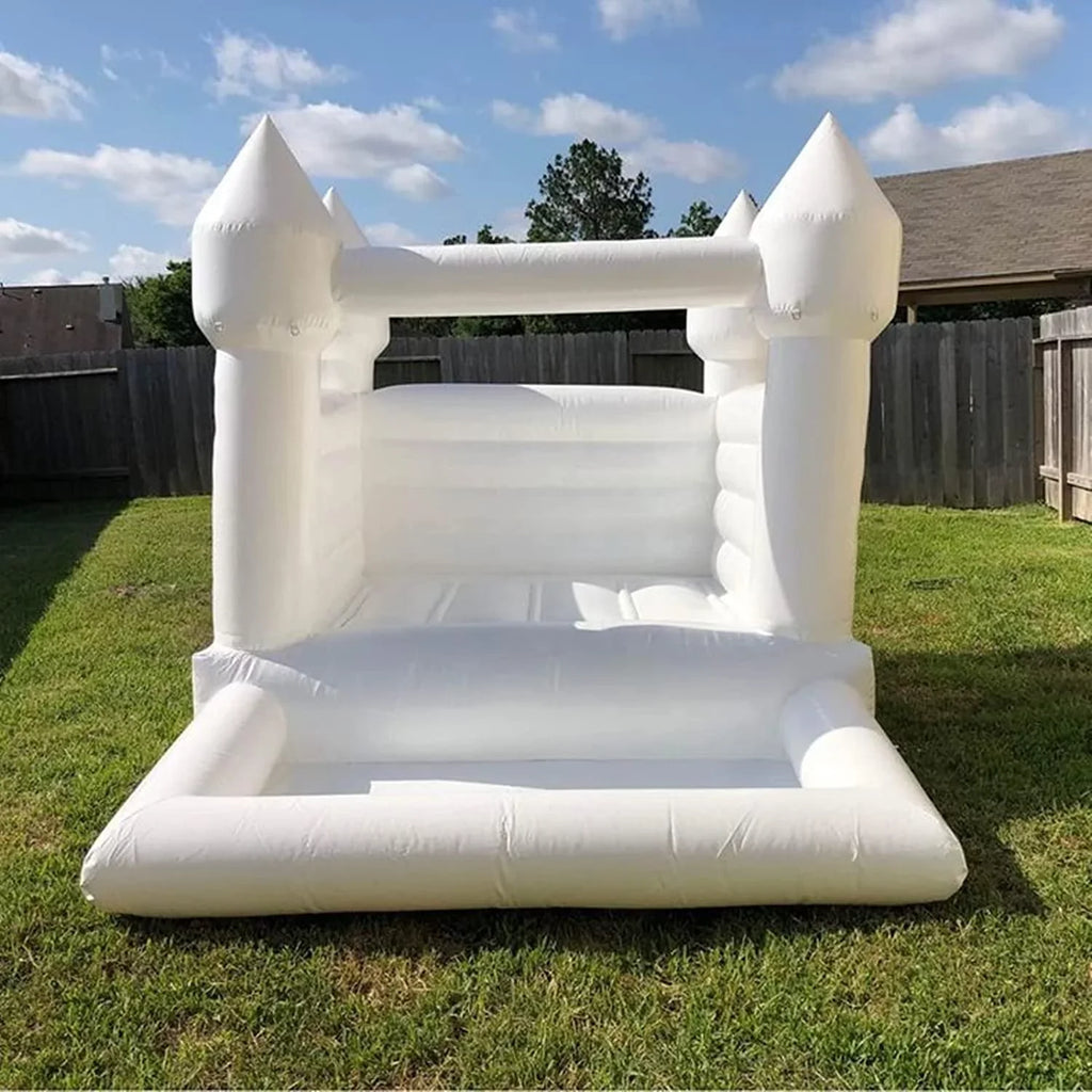 Connsann White Bounce House Commericial Grade PVC Jump Castle with Blower & Ball Pit for Kids Outdoor Indoor Party