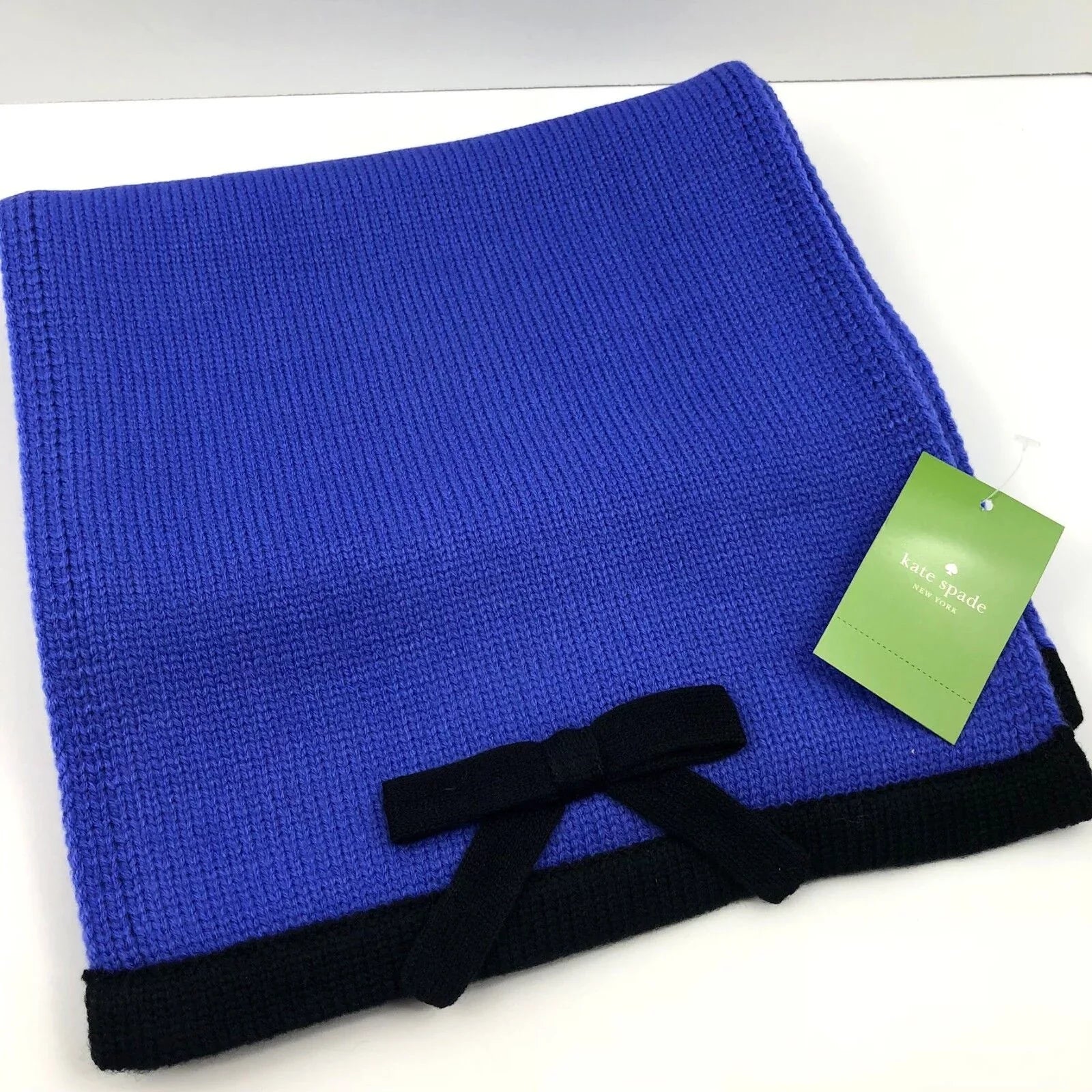 Kate Spade New York Contrast Bow Muffler Ensemble Blue Knit Women's Scarf