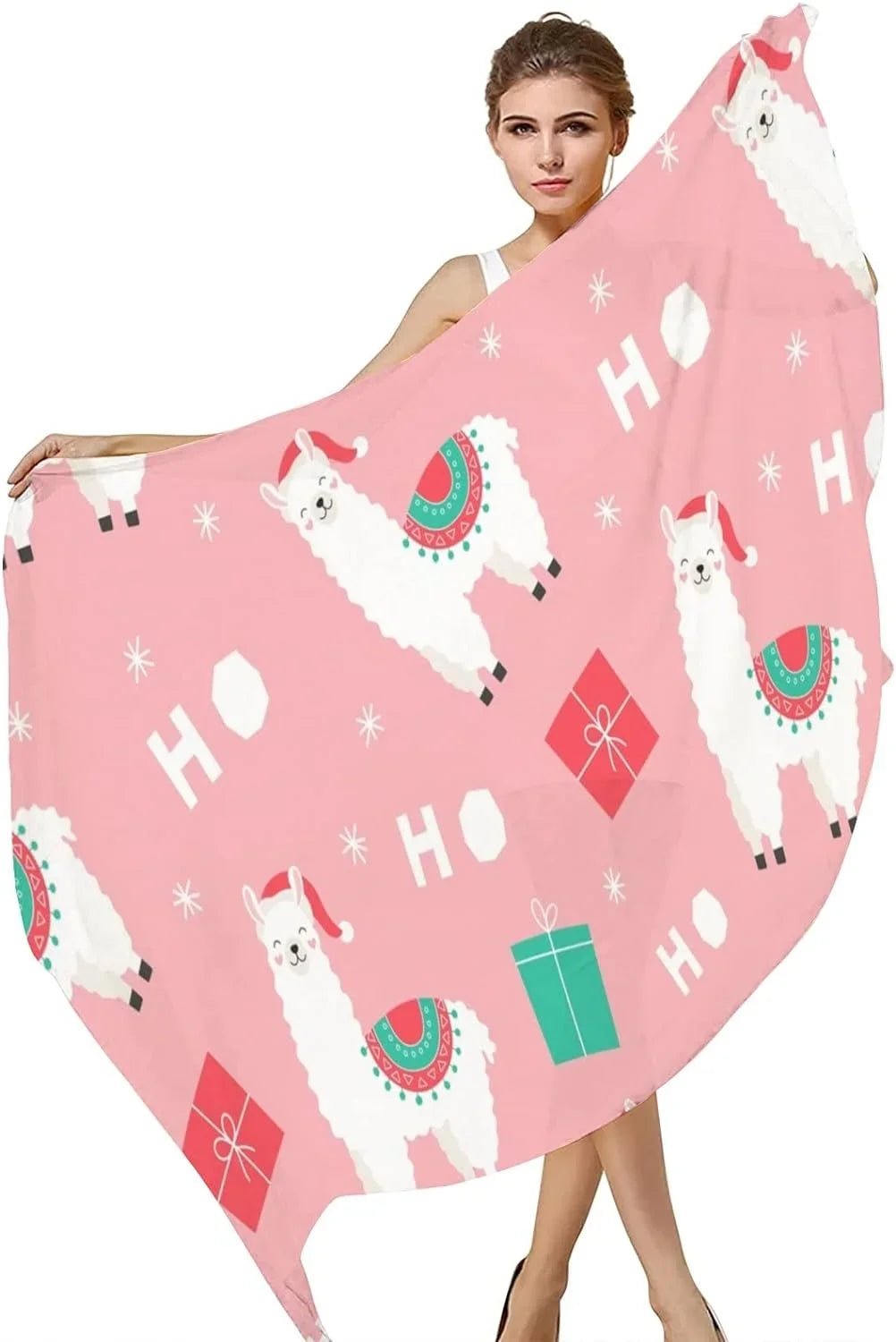 Hyjoy Christmas Llama Presents Long Silk Neck Scarf Lightweight Shawl Wrap Scarves for Women Girls