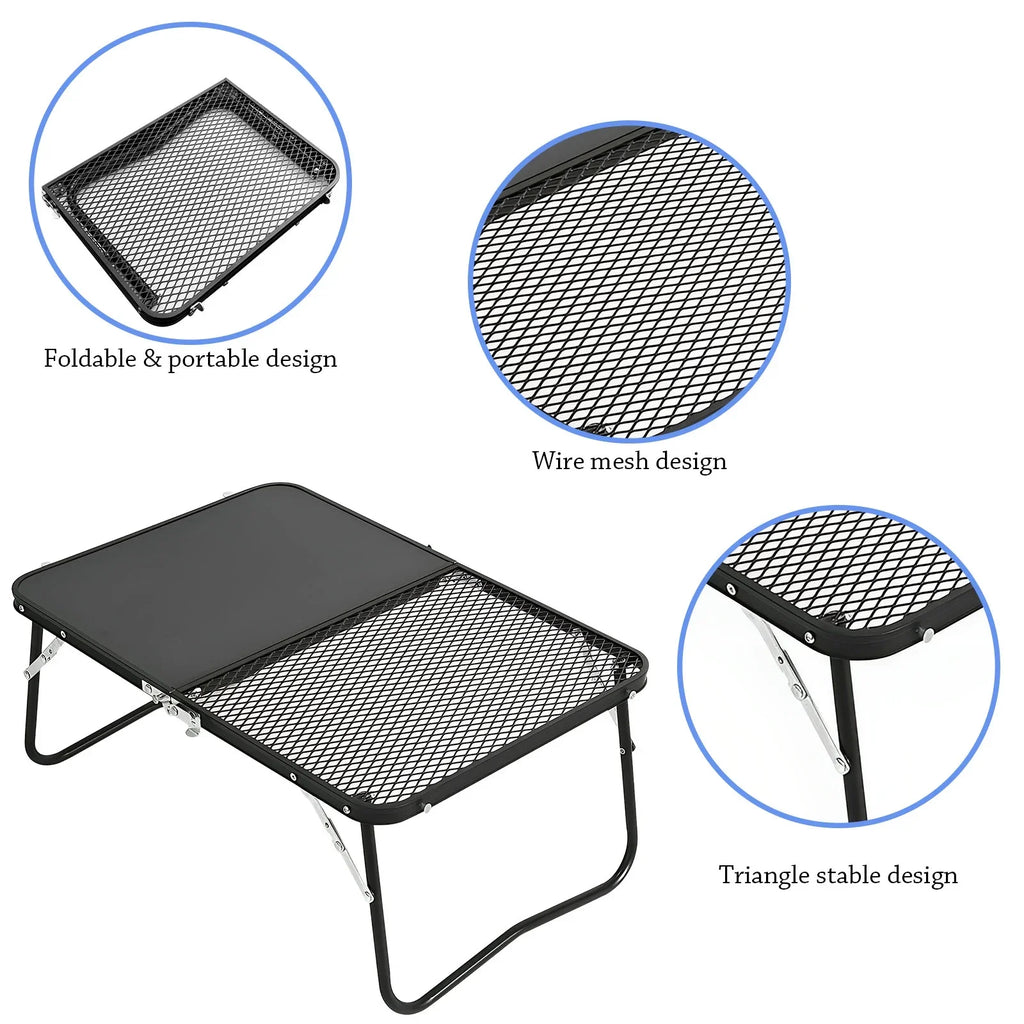 Portable Camping Table, Cutting Board and Table 2-in-1 Folding Campfire Grill for Outdoor Barbecue, Picnic, Fishing,Camping.
