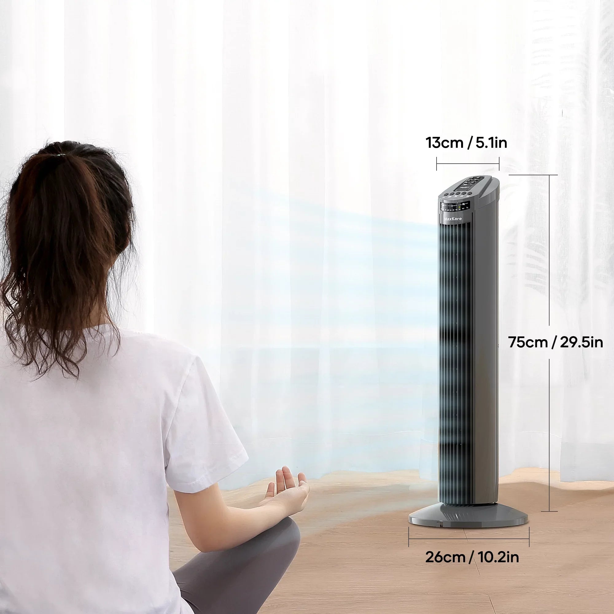 MaxKare 30" Tower Fan 120° Oscillating Fan 60dB Quiet Cooling Fan with Remote Control 3 Speeds 3 Wind Modes Timer for Bedroom, Dark Gray