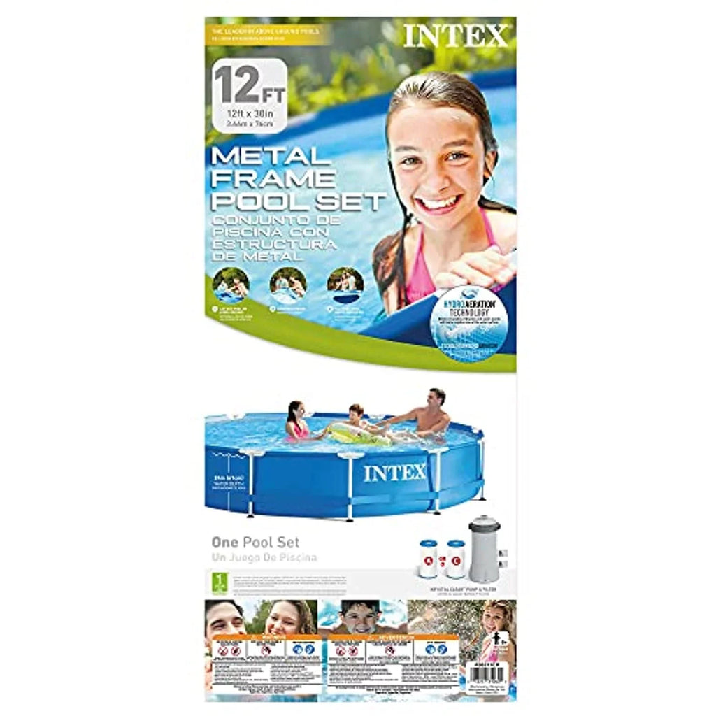Intex 12 Ft x 30 Inches Metal Frame Set Above Ground Swimming Pool with Filter & Cover