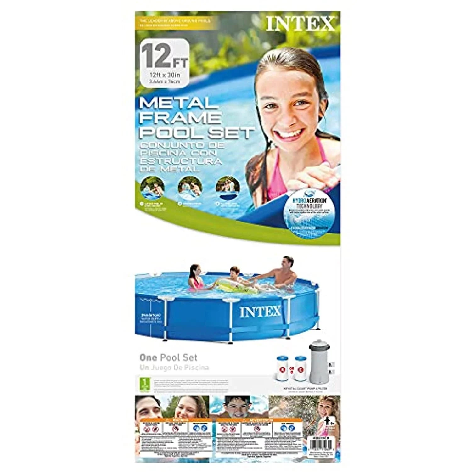Intex 12 Ft x 30 Inches Metal Frame Set Above Ground Swimming Pool with Filter & Cover