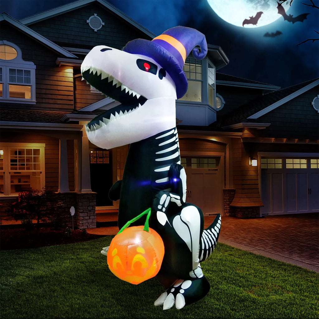 Joiedomi Halloween 8 FT Inflatable Skeleton Dinosaur with Build-in LEDs Blow Up Inflatables for Halloween Party Indoor, Outdoor, Yard, Garden, Lawn Decorations