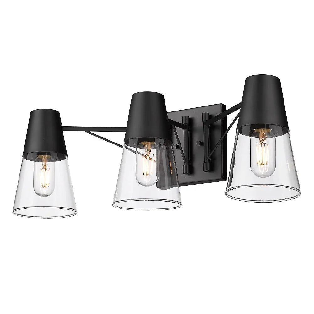 Golden Lighting Ryker 3-Light Metal/Glass Bath Vanity in Matte Black/Clear