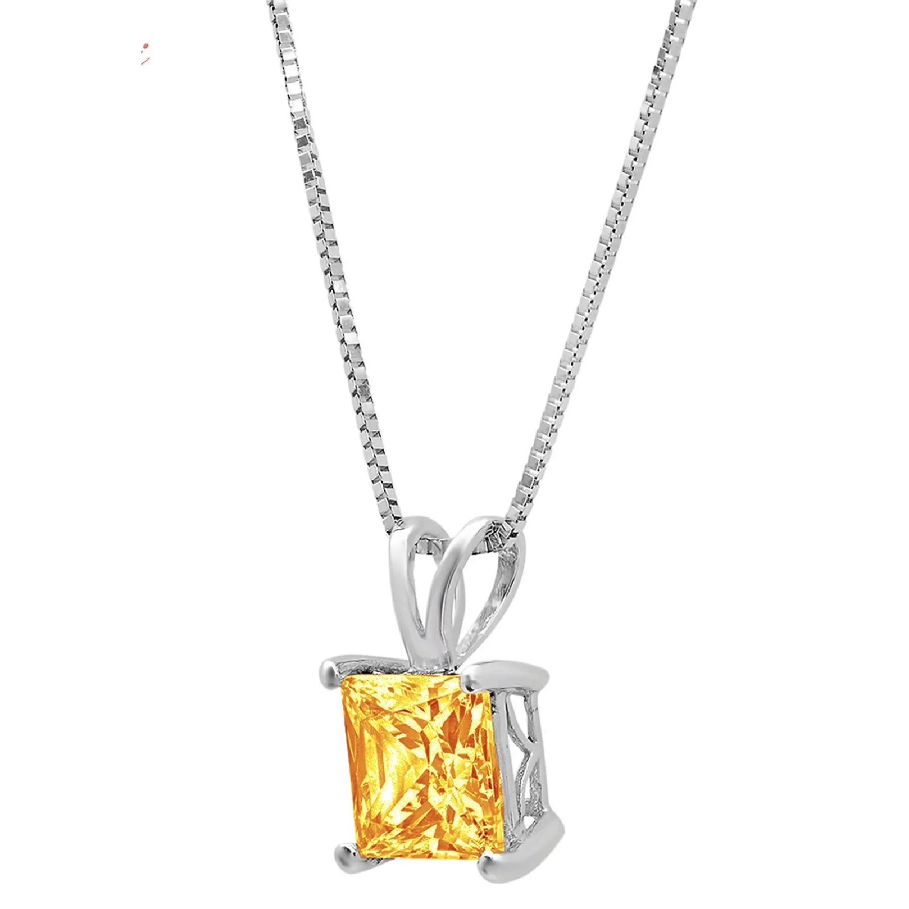 Clara Pucci Yellow,Large White Gold 3Ct Natural Citrine Princess Cut Solitaire Pendant Necklace For November