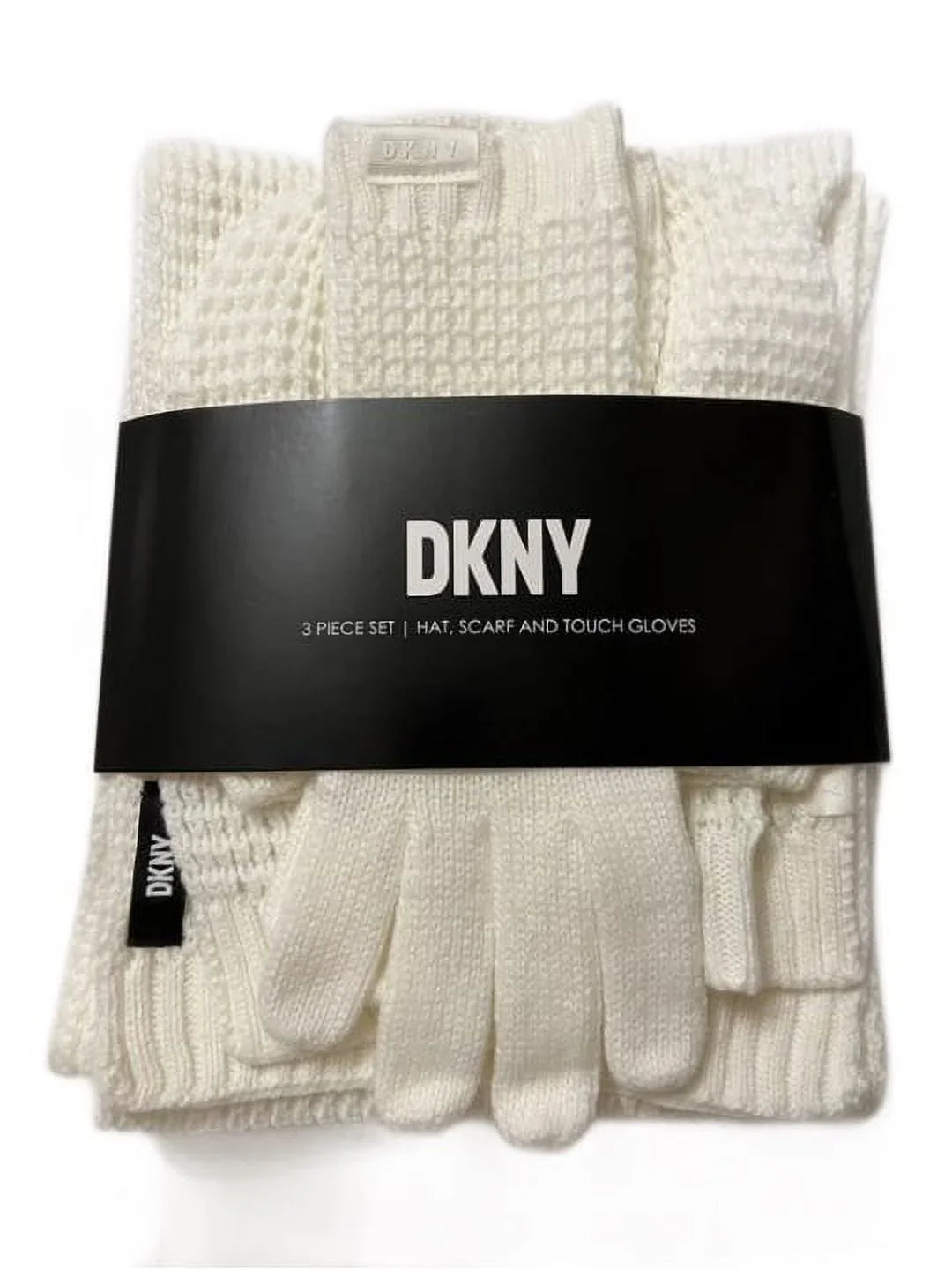 DKNY Women's 3 Pc Winter Set, Ivory, O/S