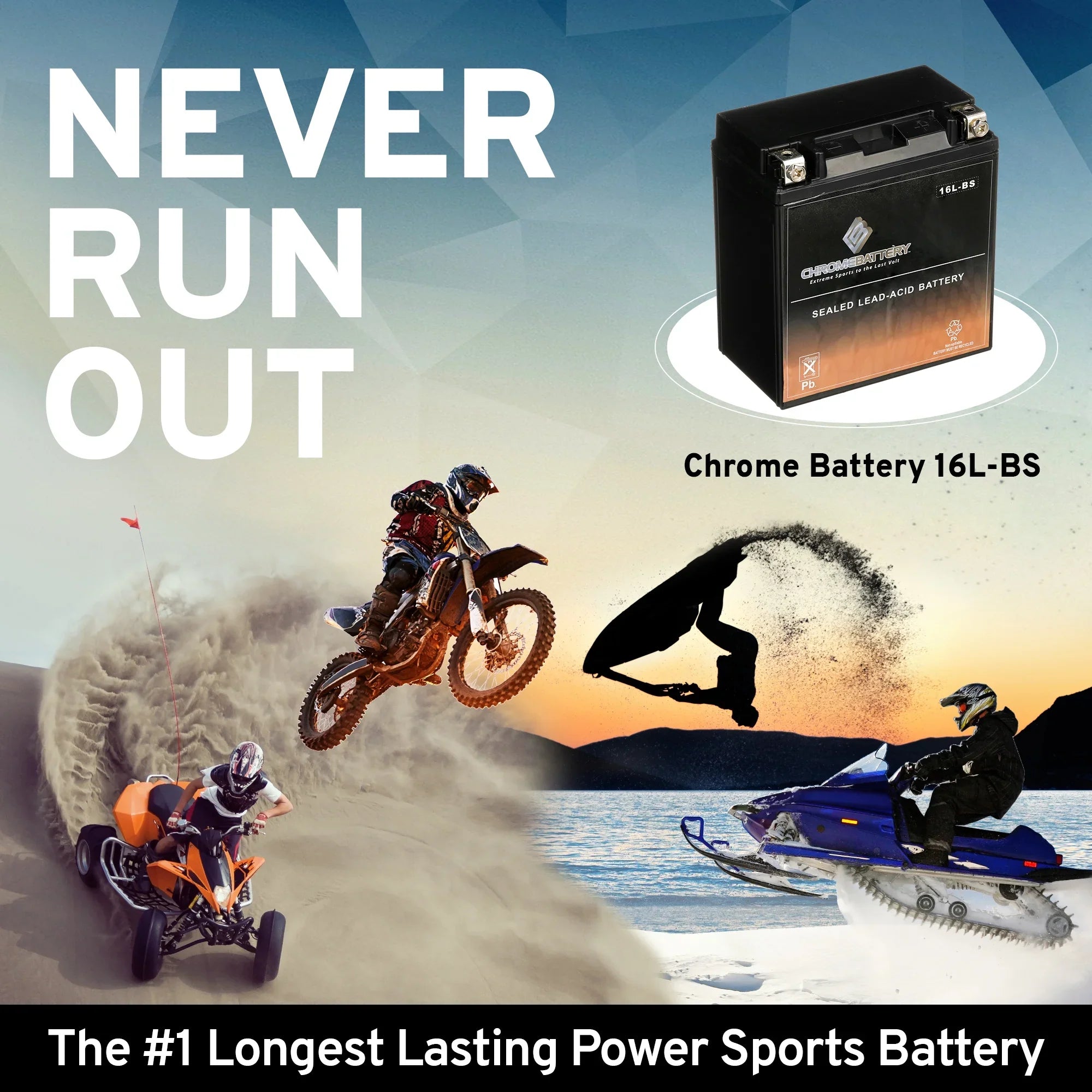 Chrome Battery YTX16L-BS (16L-BS 12 Volt,14 Ah, 230 CCA) Jet Ski Battery for Kawasaki 550cc Js550 Sx 1995
