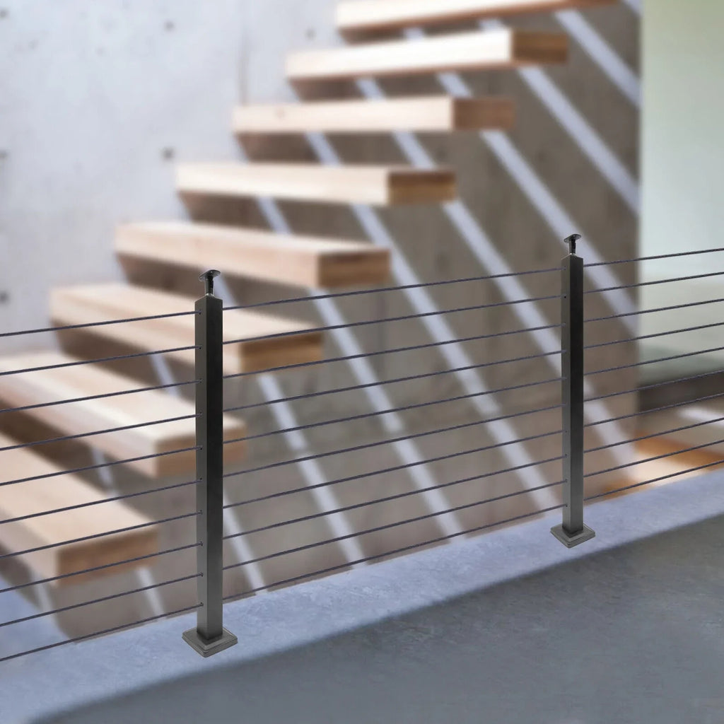 36''x2''x2'' Stainless Steel Cable Railing Post Square Fence Post Level Two Sides Pre-Drilled for Wood Concrete Level Deck Cable Railing System