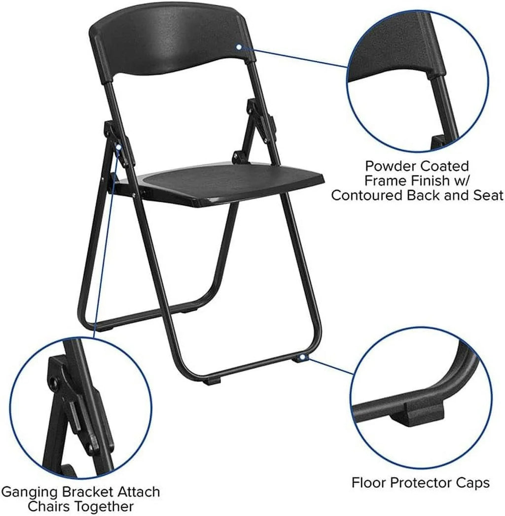 HERCULES Series 500 Lb. Capacity Heavy Duty Black Plastic Folding Chair With Built-In Ganging Brackets
