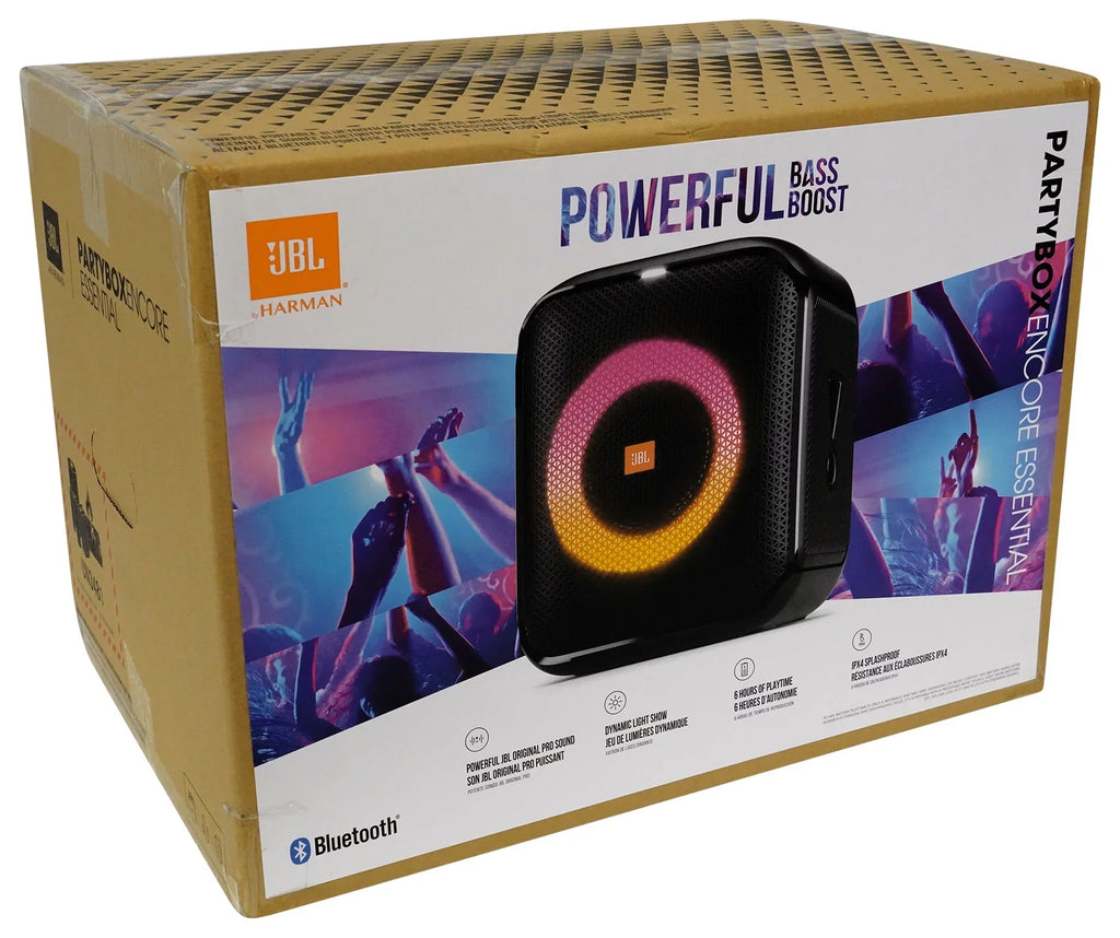 JBL Partybox Encore Essential Portable Compact Party Speaker w LED+Wireless Mics