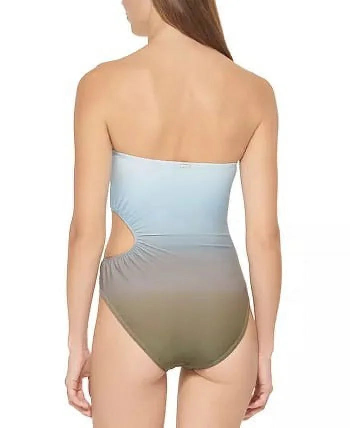 DKNY OMBRE SPLASH MOSS Cutout Bandeau One-Piece Swimsuit, US 12