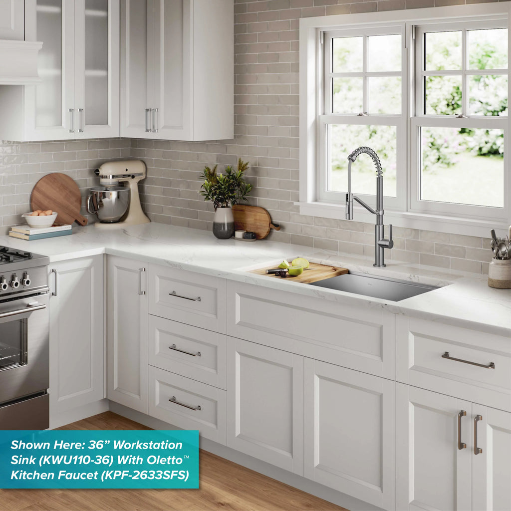 Kraus Kore 28Undermount Workstation 16 Gauge Stainless Steel Single Bowl Kitchen Sink with Accessories